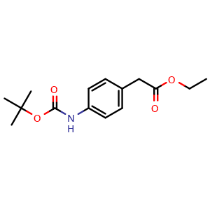 Chemical structure of ethyl 2-(4-(tert-butoxycarbonylamino)phenyl)acetate , CAS 897648-31-6, AChemBlock V155188