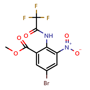 Chemical structure of methyl 5-bromo-3-nitro-2-(2,2,2-trifluoroacetamido)benzoate , CAS 636581-60-7, AChemBlock V155215