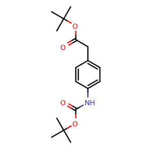 Chemical structure of tert-butyl 2-(4-(tert-butoxycarbonylamino) phenyl)acetate , CAS 956905-61-6, AChemBlock V155221