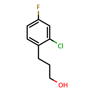 Chemical structure of 3-(2-chloro-4-fluorophenyl)propan-1-ol , CAS 377083-94-8, AChemBlock V155226
