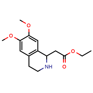 Chemical structure of ethyl 2-(6,7-dimethoxy-1,2,3,4-tetrahydroisoquinolin-1-yl)acetate , CAS 14028-68-3, AChemBlock V155251