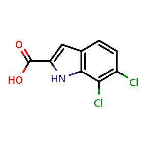 Chemical structure of 6,7-Dichloro-1H-indole-2-carboxylic acid , CAS 383132-13-6, AChemBlock V155255