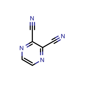 Chemical structure of pyrazine-2,3-dicarbonitrile , CAS 13481-25-9, AChemBlock V155257