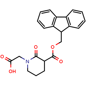 Chemical structure of 2-(3-(((9h-fluoren-9-yl)methoxy)carbonyl)-2-oxopiperidin-1-yl)acetic acid , CAS 1447607-51-3, AChemBlock V155259