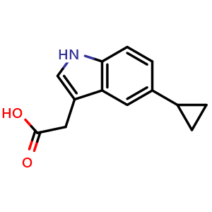 Chemical structure of 2-(5-cyclopropyl-1H-indol-3-yl)acetic acid , CAS 1144102-34-0, AChemBlock V155261