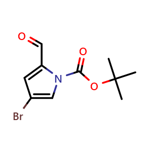 Chemical structure of 1,1-dimethylethyl 4-bromo-2-formyl-1H-pyrrole-1-carboxylate , CAS 1107645-06-6, AChemBlock V155263
