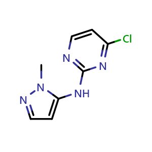Chemical structure of 4-chloro-N-(1-methyl-1H-pyrazol-5-yl)-2-pyrimidinamine , CAS 1673546-74-1, AChemBlock V155264