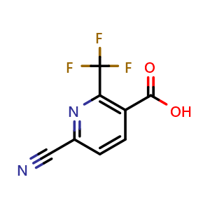 Chemical structure of 6-cyano-2-(trifluoromethyl)nicotinic acid , CAS 1211537-27-7, AChemBlock V155329