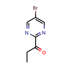 Chemical structure of 1-(5-bromopyrimidin-2-yl)propan-1-one , CAS 1346808-91-0, AChemBlock V155337