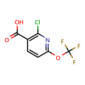 Chemical structure of 2-chloro-6-trifluoromethoxy-nicotinic acid , CAS 1221172-04-8, AChemBlock V155341