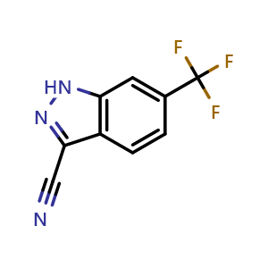 Chemical structure of 6-(trifluoromethyl)-1H-indazole-3-carbonitrile , CAS 887577-45-9, AChemBlock V155360