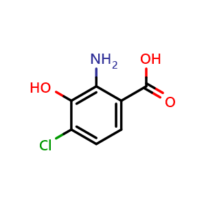 Chemical structure of 4-chloro-3-hydroxyanthranilic acid , CAS 23219-33-2, AChemBlock V155391