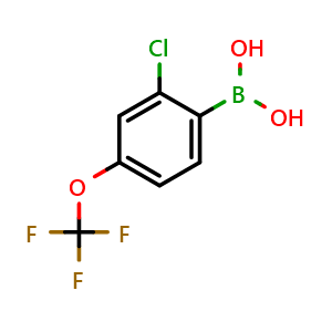 Chemical structure of 2-chloro-4-trifluoromethoxybenzeneboronic acid , CAS 345226-20-2, AChemBlock V155392