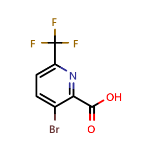 Chemical structure of 3-bromo-6-(trifluoromethyl)pyridine-2-carboxylic acid , CAS 1214373-82-6, AChemBlock V155396