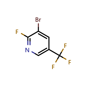 Chemical structure of 3-bromo-2-fluoro-5-(trifluoromethyl)pyridine , CAS 1031929-01-7, AChemBlock V155407