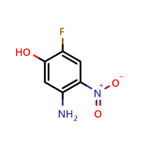 Chemical structure of 5-amino-2-fluoro-4-nitro-phenol , CAS 2090544-17-3, AChemBlock V155417