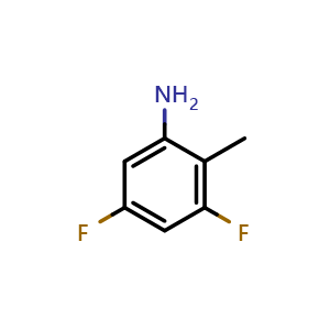 Chemical structure of 3,5-difluoro-2-methyl-phenylamine , CAS 1092350-38-3, AChemBlock V155427