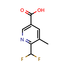 Chemical structure of 2-(difluoromethyl)-3-methylpyridine-5-carboxylic acid , CAS 1105976-40-6, AChemBlock V155470
