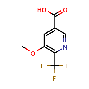 Chemical structure of 5-methoxy-6-(trifluoromethyl)pyridine-3-carboxyli c acid , CAS 1806497-13-1, AChemBlock V155506