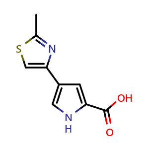 Chemical structure of 4-(2-methylthiazol-4-yl)-1H-pyrrole-2-carboxylic acid , CAS 871547-64-7, AChemBlock V155508