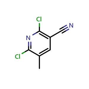 Chemical structure of 2,6-dichloro-5-methyl-nicotinonitrile , CAS 2230688-33-0, AChemBlock V155518