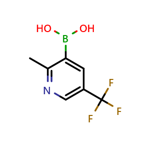 Chemical structure of (2-methyl-5-(trifluoromethyl)pyridin-3-yl)boronic acid , CAS 2225169-14-0, AChemBlock V155579