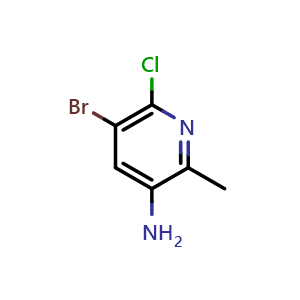 Chemical structure of 5-bromo-6-chloro-2-methyl-pyridin-3-ylamine , CAS 859299-11-9, AChemBlock V155588