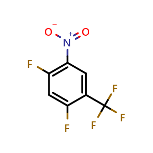 Chemical structure of 2,4-difluoro-5-nitrobenzotrifluoride , CAS 35010-29-8, AChemBlock V155620