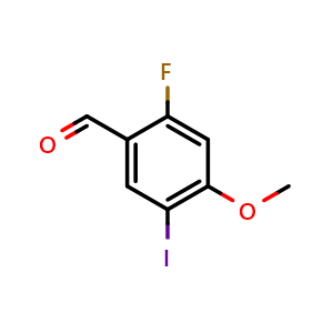 Chemical structure of 2-fluoro-5-iodo-4-methoxy-benzaldehyde , CAS 1202528-42-4, AChemBlock V155627