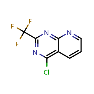 Chemical structure of 4-chloro-2-(trifluoromethyl)pyrido[2,3-d]pyrimidine , CAS 338739-98-3, AChemBlock V155631