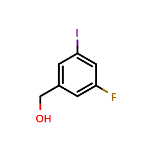 Chemical structure of 3-fluoro-5-iodobenzyl alcohol , CAS 1261837-87-9, AChemBlock V155634