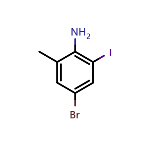Chemical structure of 4-bromo-2-methyl-6-iodoaniline , CAS 922170-67-0, AChemBlock V155638