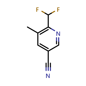 Chemical structure of 6-(difluoromethyl)-5-methyl-3-pyridinecarbonitrile , CAS 1805305-30-9, AChemBlock V155652