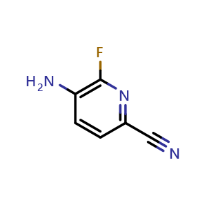 Chemical structure of 5-amino-6-fluoro-pyridine-2-carbonitrile , CAS 1801842-10-3, AChemBlock V155661