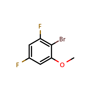 Chemical structure of 2-bromo-3,5-difluoroanisole , CAS 491852-44-9, AChemBlock V155675