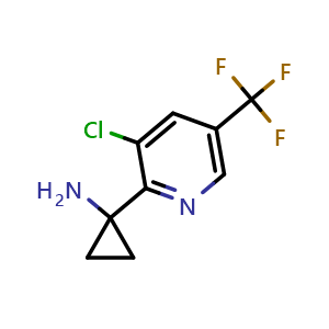 Chemical structure of 1-(3-chloro-5-(trifluoromethyl)pyridin-2-yl)cyclopropanamine , CAS 1266212-06-9, AChemBlock V155676