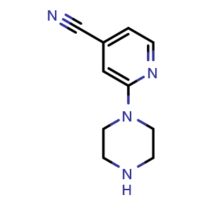 Chemical structure of 2-(piperazin-1-yl)isonicotinonitrile , CAS 305381-05-9, AChemBlock V155688