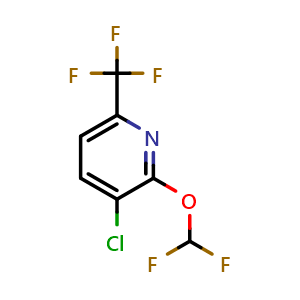 Chemical structure of 3-chloro-2-(difluoromethoxy)-6-(trifluoromethyl)pyridine , CAS 1214332-87-2, AChemBlock V155693