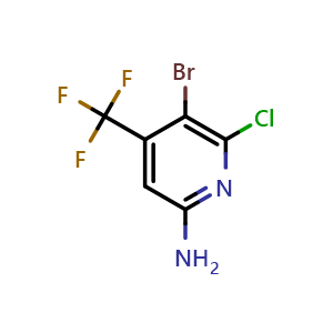 Chemical structure of 5-bromo-6-chloro-4-trifluoromethyl-pyridin-2-ylamine , CAS 1311279-26-1, AChemBlock V155706