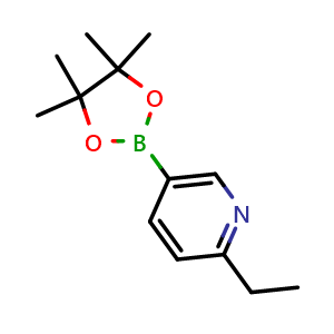 Chemical structure of 2-ethyl-5-(4,4,5,5-tetramethyl-1,3,2-dioxaborolan-2-yl)pyridine , CAS 741709-61-5, AChemBlock V155725