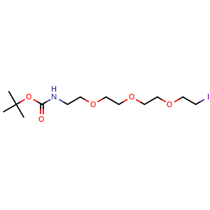 Chemical structure of BocNH-PEG3-CH2CH2I , CAS 1801273-41-5, AChemBlock V156067
