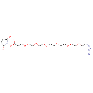 Chemical structure of N3-PEG6-CH2CH2COONHS , CAS 2055014-64-5, AChemBlock V156136