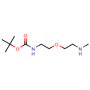 Chemical structure of BocNH-PEG1-CH2CH2NHMe , CAS 1185772-28-4, AChemBlock V156223