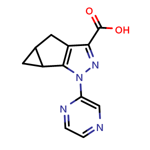 Chemical structure of 9-(4-oxidopyrazin-4-ium-2-yl)-8,9-diazatricyclo[4.3.0.0²´]nona-1(6),7-diene-7-carboxylic acid , CAS 2627054-02-6, AChemBlock V156317