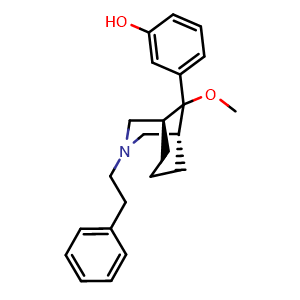 Chemical structure of 3-[(9-anti)-9-methoxy-3-(2-phenylethyl)-3-azabicyclo[3.3.1]nonan-9-yl]phenol , AChemBlock V156323