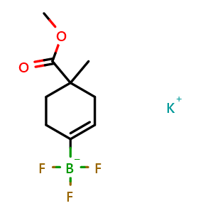 Chemical structure of potassium salt trifluoro-(4-methoxycarbonyl-4-methyl-cyclohexen-1-yl)boranuide , AChemBlock V156435