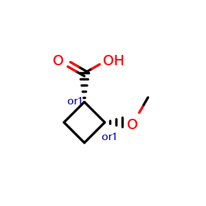 Chemical structure of cis-2-methoxycyclobutanecarboxylic acid , CAS 2227198-15-2, AChemBlock V156437