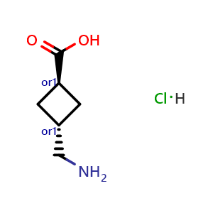 Chemical structure of trans-3-(aminomethyl)cyclobutanecarboxylic acid hydrochloride , CAS 2749431-04-5, AChemBlock V156441