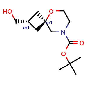 Chemical structure of tert-butyl cis-2-(hydroxymethyl)-5-oxa-8-azaspiro[3.5]nonane-8-carboxylate , CAS 2816820-30-9, AChemBlock V156454