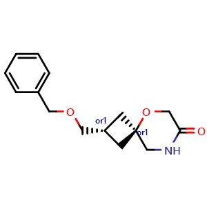 Chemical structure of cis-2-(benzyloxymethyl)-5-oxa-8-azaspiro[3.5]nonan-7-one , CAS 2816820-21-8, AChemBlock V156455